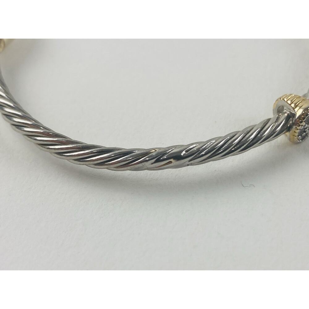 Rhinestone Gold Silver Stations Twisted Cable Cuff Bracelet Magnetic Closure Dai - Picture 12 of 12